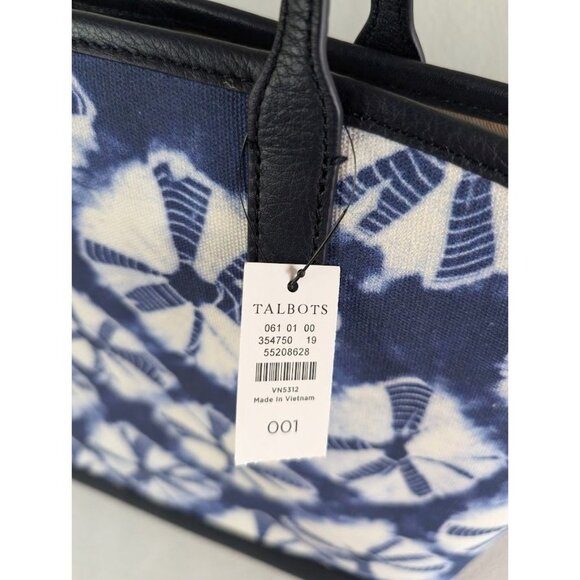 Talbots Tote Bag Shibori Diamond Perfect Tote Bag Blue Large Canvas Coastal NEW - Picture 4 of 6